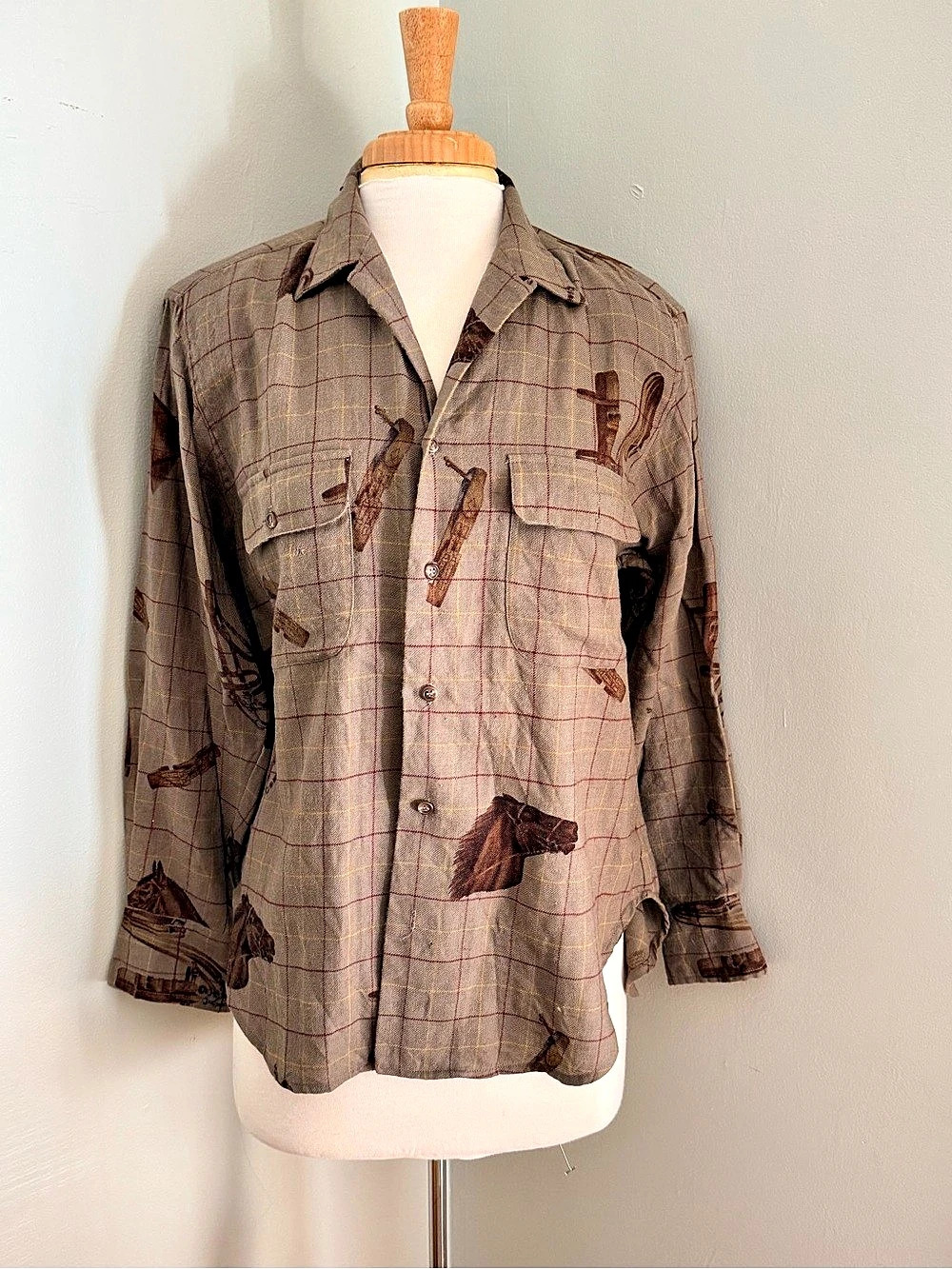 Vintage Purple label Ralph Lauren Plaid Wool Button Down Shirt- Size 10